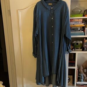 Tulip denim Button-Up Long Shirt Dress